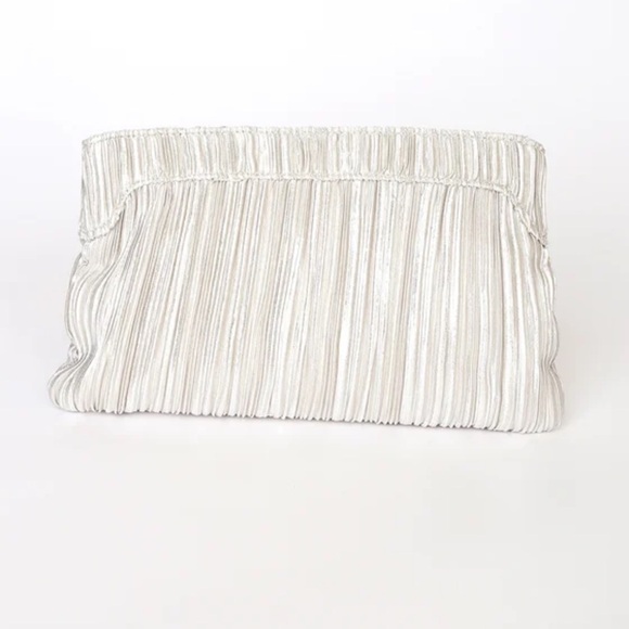 Lulus Champagne Metallic Pleated Clutch Purse Shoulder Bag Bridal Wedding Formal - Picture 6 of 16